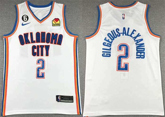Men%27s Oklahoma City Thunder #2 Shai Gilgeous-Alexander White With NO.6 Patch Stitched Jersey